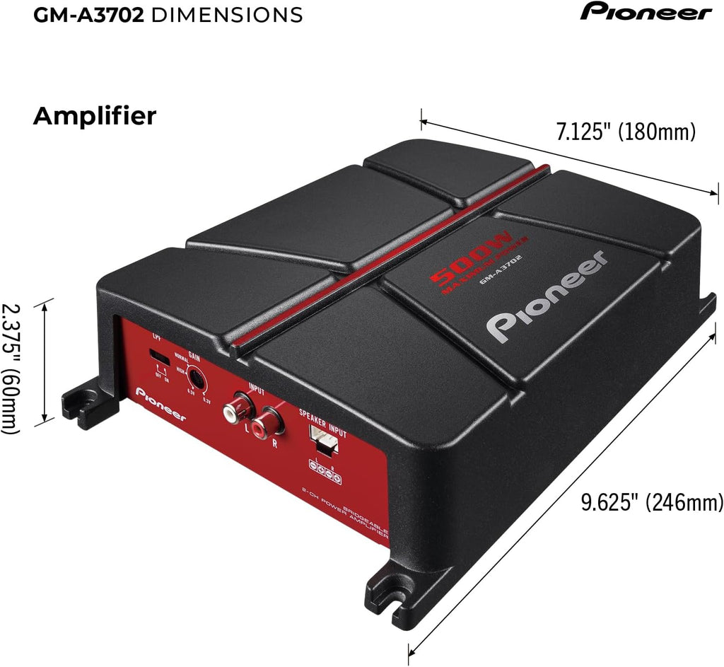 GM-A3702 500W Max Class AB Bridgeable 2-Channel Car Amplifier | Automatic Signal Sensing and Turn-On, Built-In