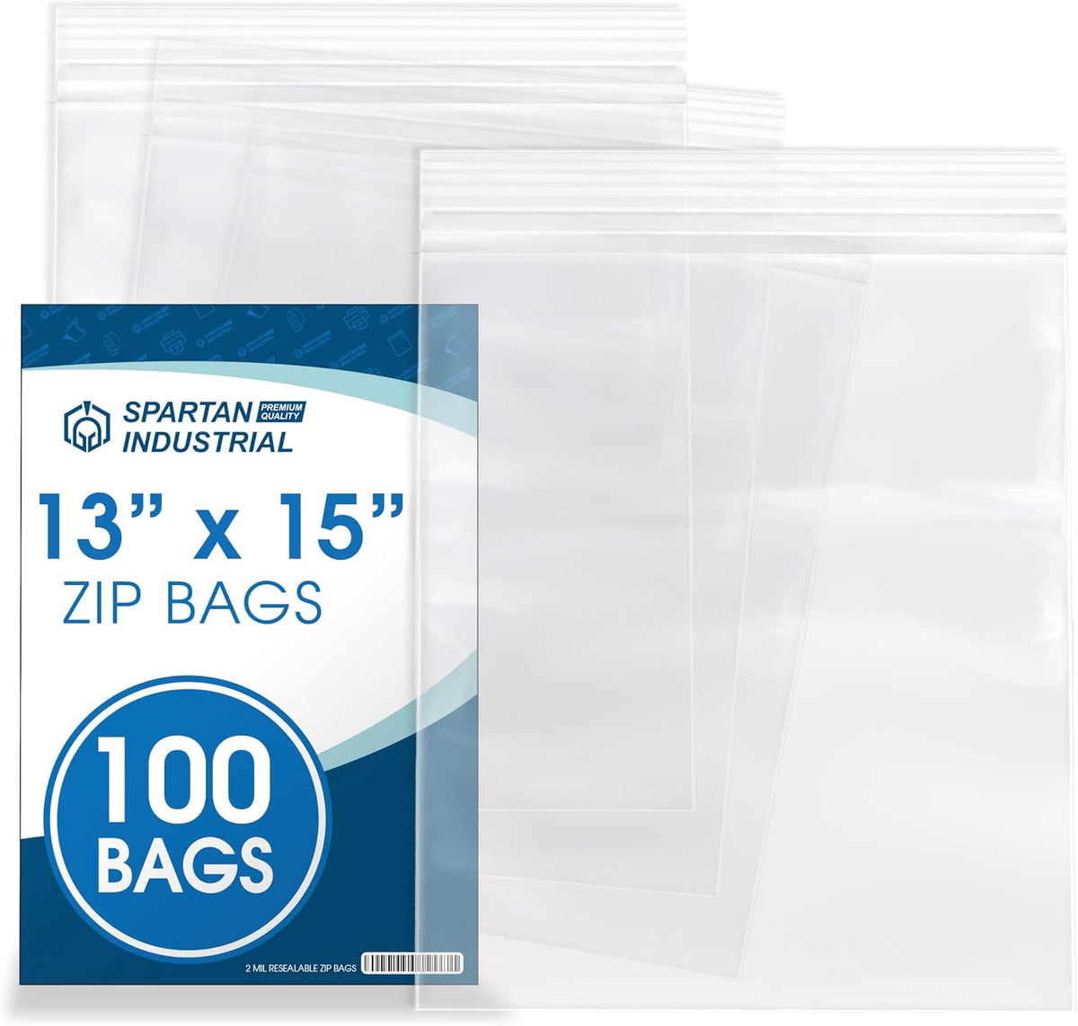 13" X 15" (100 Count) 2 Mil Clear Reclosable Zip Plastic Poly Bags