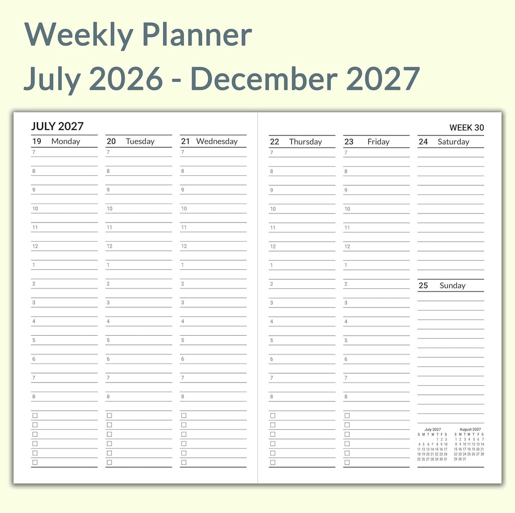 A5 Planner Jul 2026 - Dec 2027, Travelers Notebook Inserts, Travelers Notebook Calendar, Vertical Design Weekly and