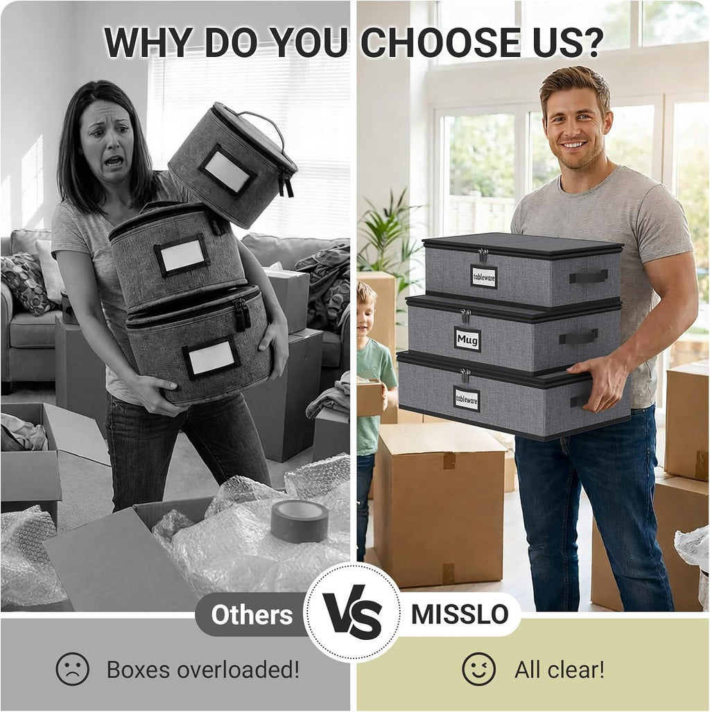 Large Capacity China Storage Containers Hard Shell Plate Storage Containers, Kitchen Packing Moving Boxes for Dishes
