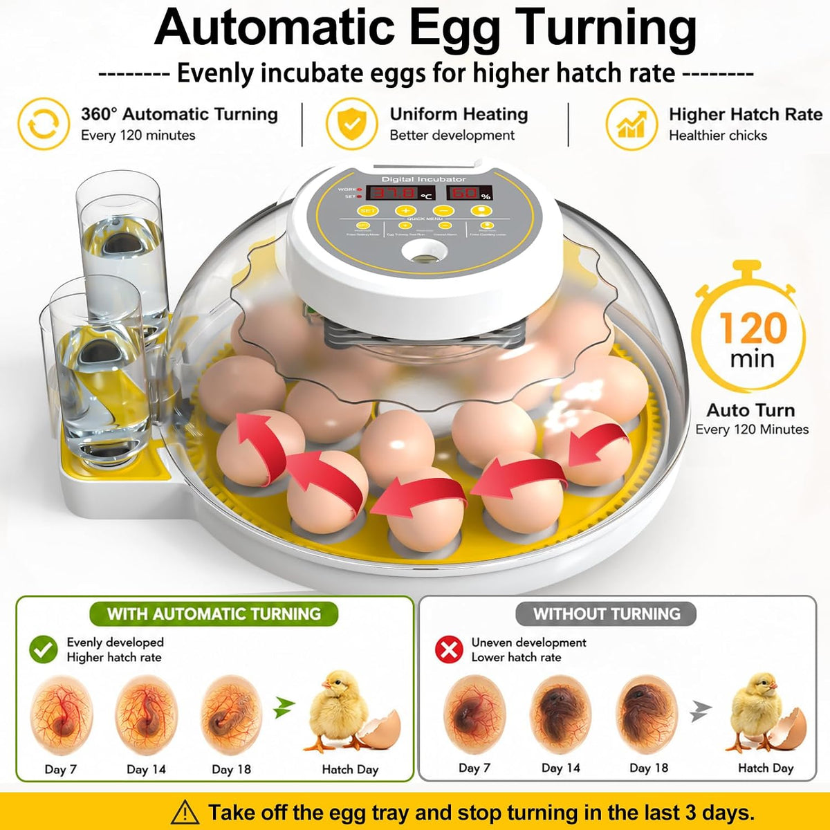 18/60 Incubator for Hatching Eggs, Egg Incubators with Humidity Display, Egg Candler, Automatic Egg Turner, Poultry