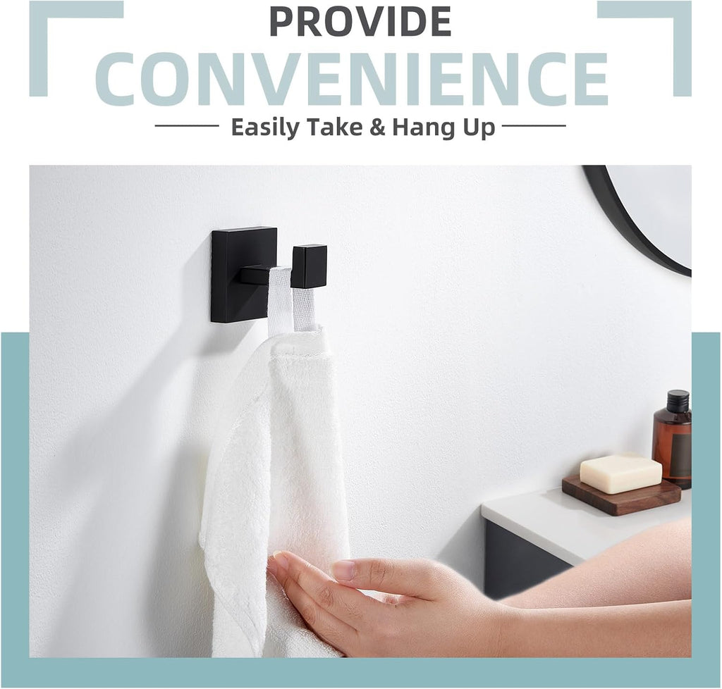 Towel Hook Matte Black, Coat Robe Hook, Bathroom Towel Hanger | SUS304 Stainless Steel, Modern Bathrobe Holder, Ideal