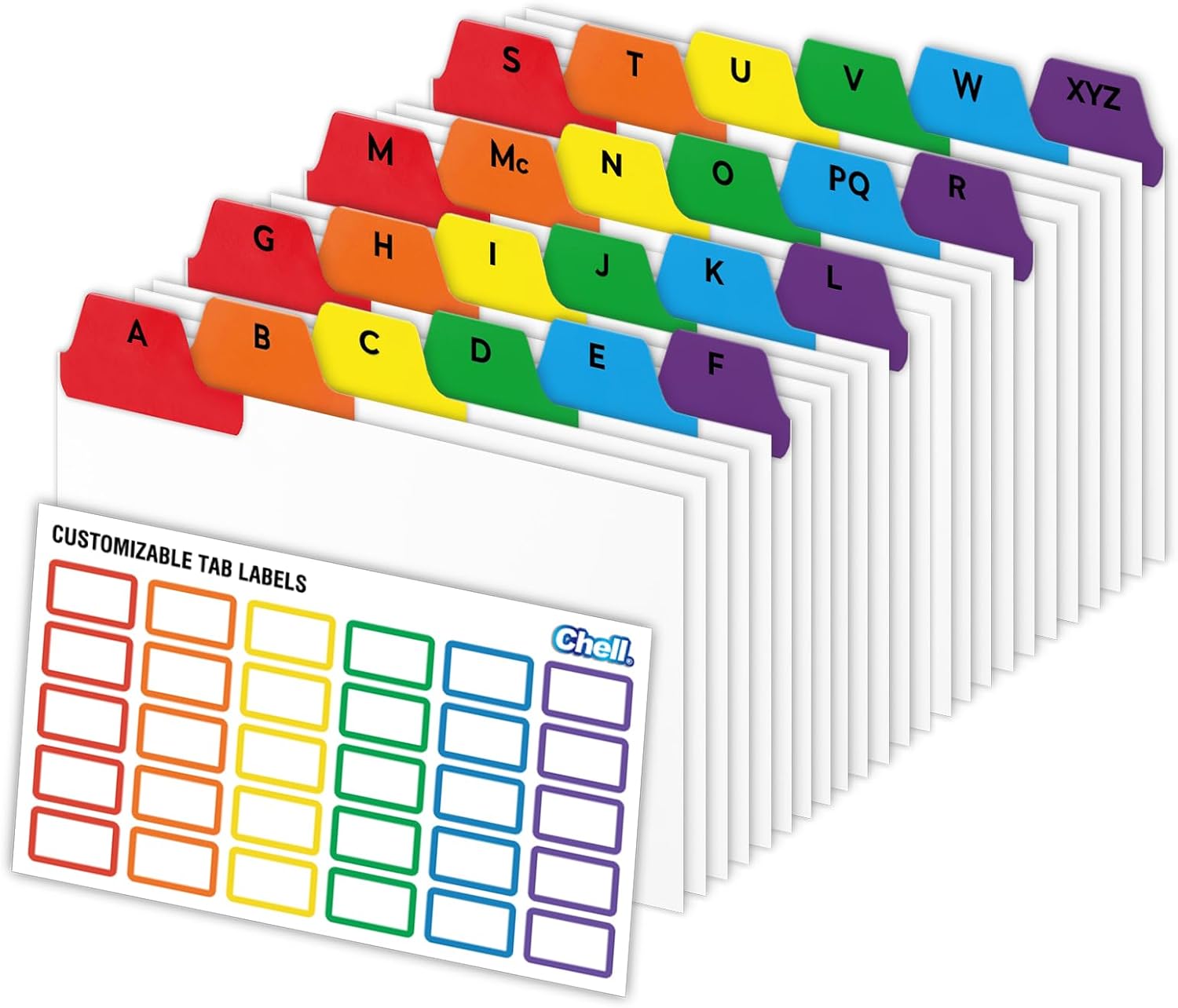 3"x5" Index Card Dividers, A-Z Tabbed, with Blank Stickers, 1 Set | Bright Colors, Heavyweight, Made of 110 lb. Cover