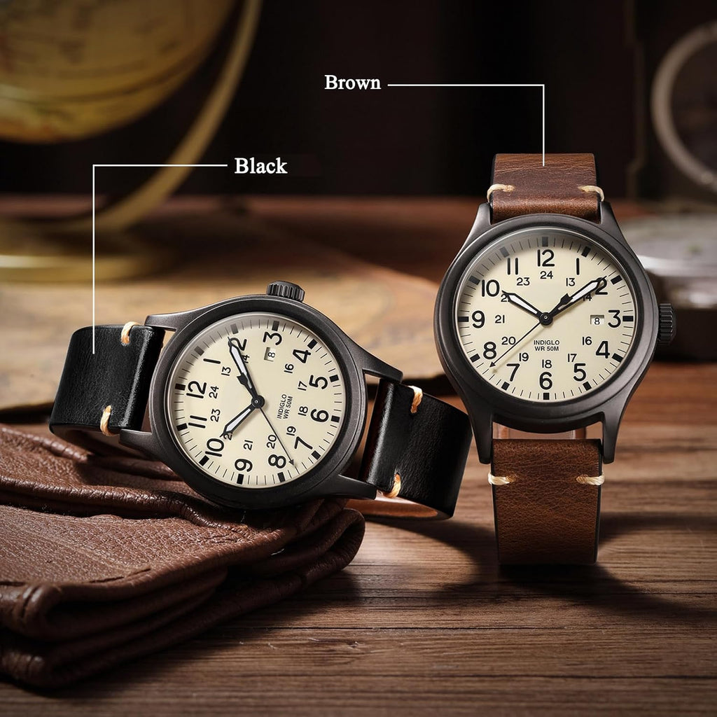 leather Watch Band Retro Oil Wax Leather,18mm 19mm 20mm 21mm 22mm Quick Release Foldover Clasp Watch Straps for Men