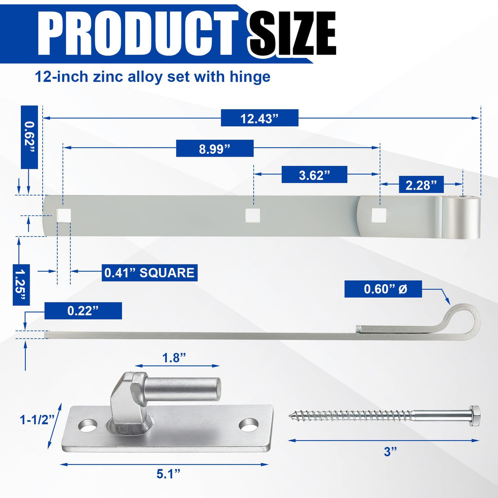 4 Pack 12” Strap Hinge Kit Heavy Duty Wall Mount Gate Hinge, Sliver
