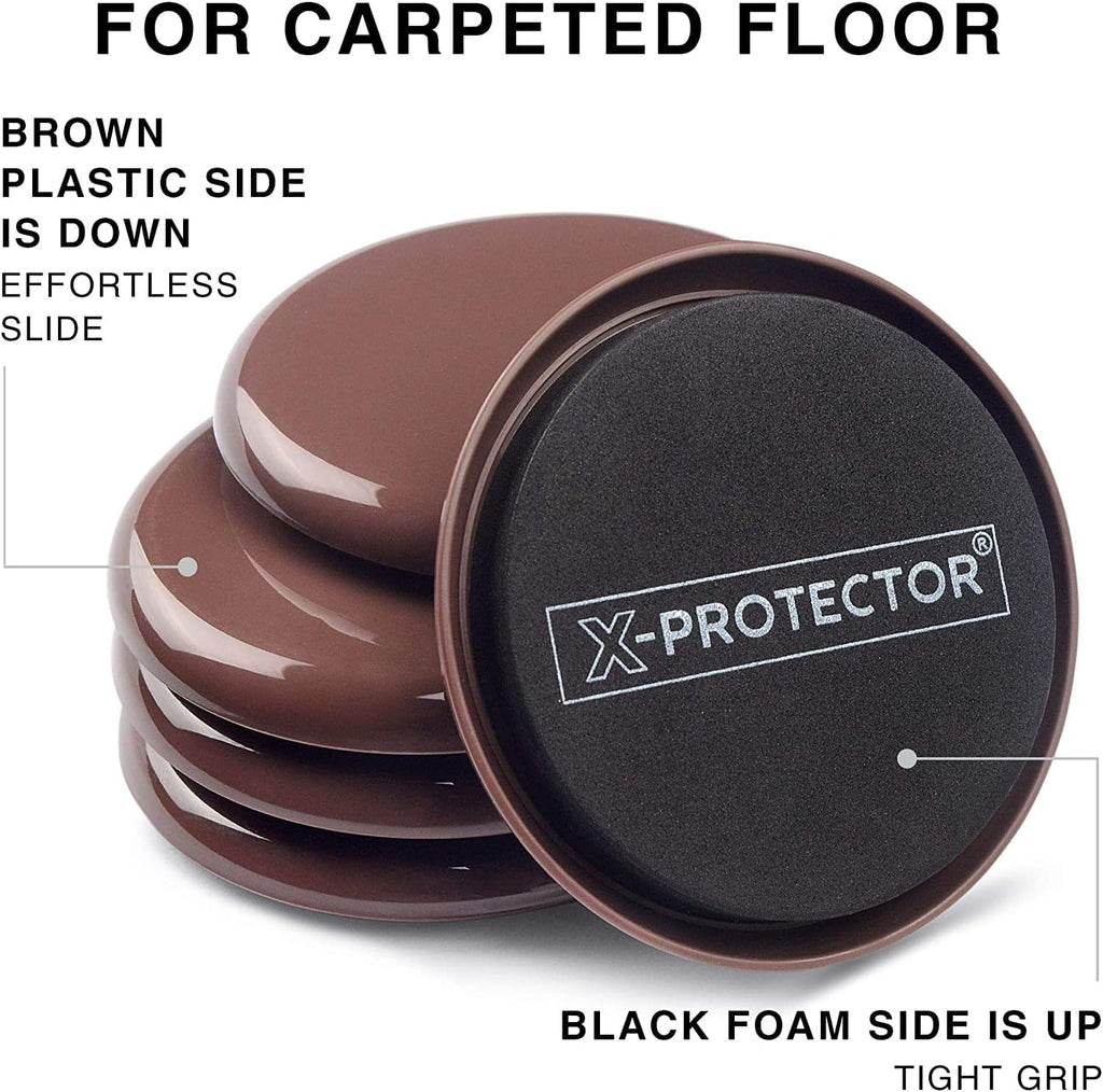 Furniture Sliders for Carpet X-PROTECTOR - 8 PCS Heavy Moving Pads 4 3/4" | Premium Sliders for Furniture. Move Your