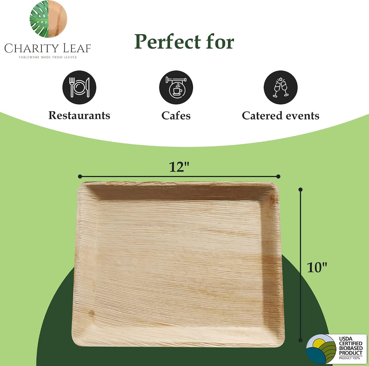 Disposable Bamboo 12" x 10" Trays (10 pieces) Bamboo Serving Platters, Disposable Boards, Eco-Friendly Dinnerware For