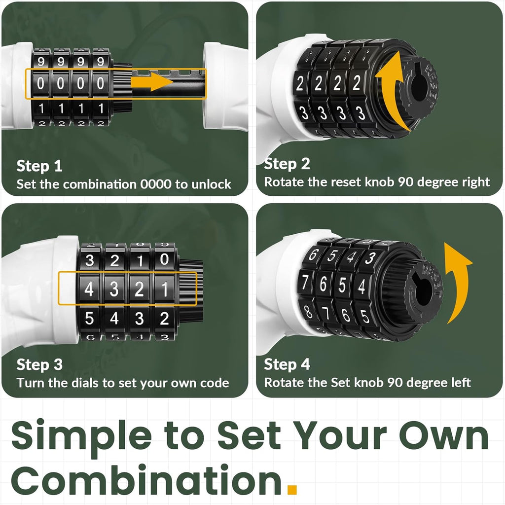 Bike Lock, Bicycle Lock 4 Feet Cable Lock 1/2 Inch Resettable Bike Lock Combination with Mounting Bracket, Bike