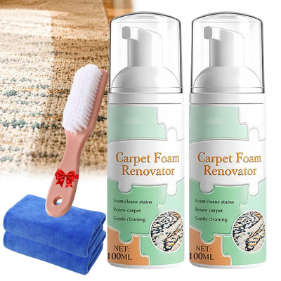 Waterless Carpet Foam Stain Remover with Towel, 2 Pack * 100ML Carpet Foam Renovater, Multi-Surface Fabric and