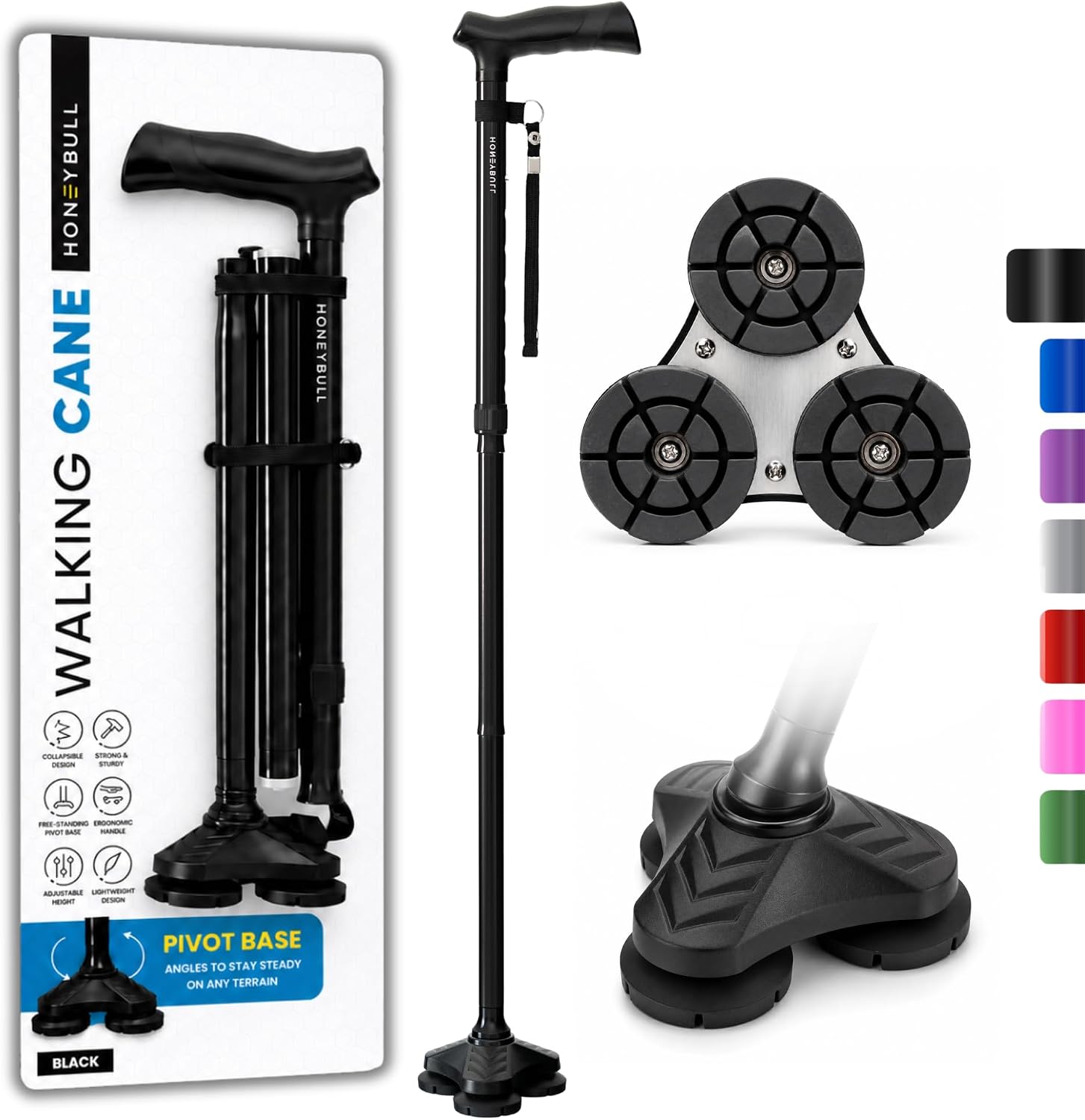 Walking Cane for Men & Women Foldable, Adjustable, Heavy Duty, Free Standing, All Terrain, Collapsible Walking Sticks