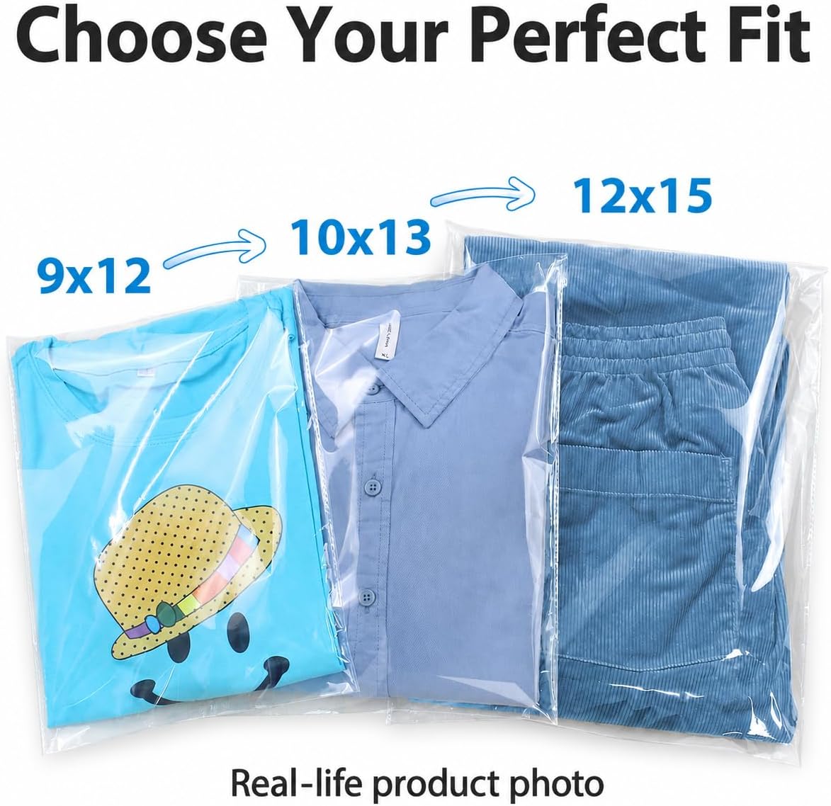 9x12 Clear Cellophane Bags for T-shirts & Prints, Self-Sealing