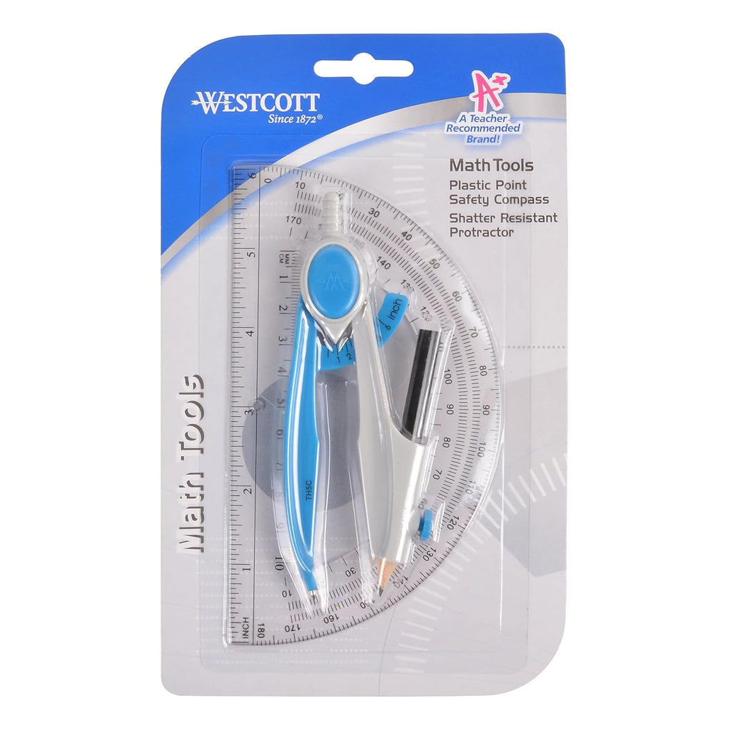 Compass and Protractor Math and Geometry Set, Essential School Supplies, Plastic Compass for Circles Up to 13-Inches