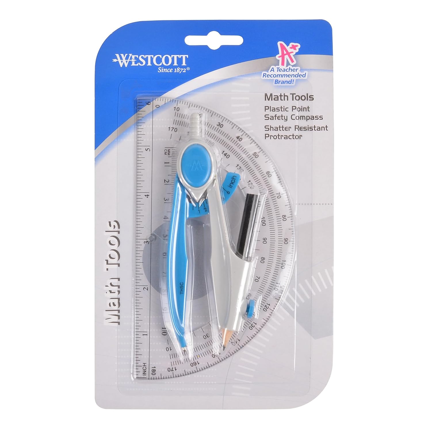 Compass and Protractor Math and Geometry Set, Essential School Supplies, Plastic Compass for Circles Up to 13-Inches