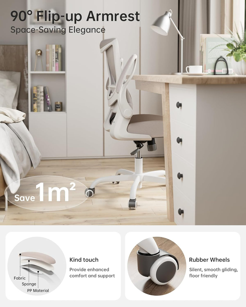 Office Chair, Ergonomic Desk Chair with Adjustable Lumbar Support and Flip up Armrest, Breathable Mesh Computer Chair