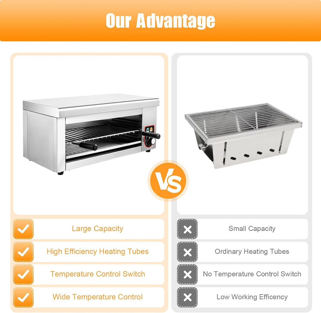 1500W Salamander Broiler Electric Cheese Melter with Handles