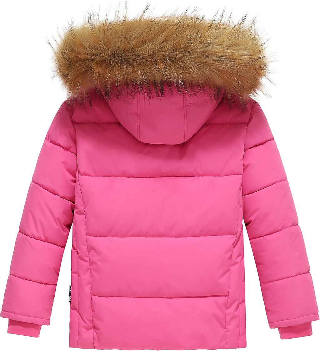 Girls' Fleeced Winter Coat Waterproof Puffer Jacket Hooded Outerwear | 5000mm Waterproof,Removable Faux Fur