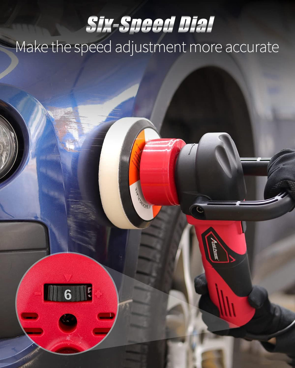 5"/6" Dual Action DA Polisher Kit 6-Speed Random Orbital Buffer | Car Buffer Waxer, Handle, 4pcs Polishing Pads, 2pcs