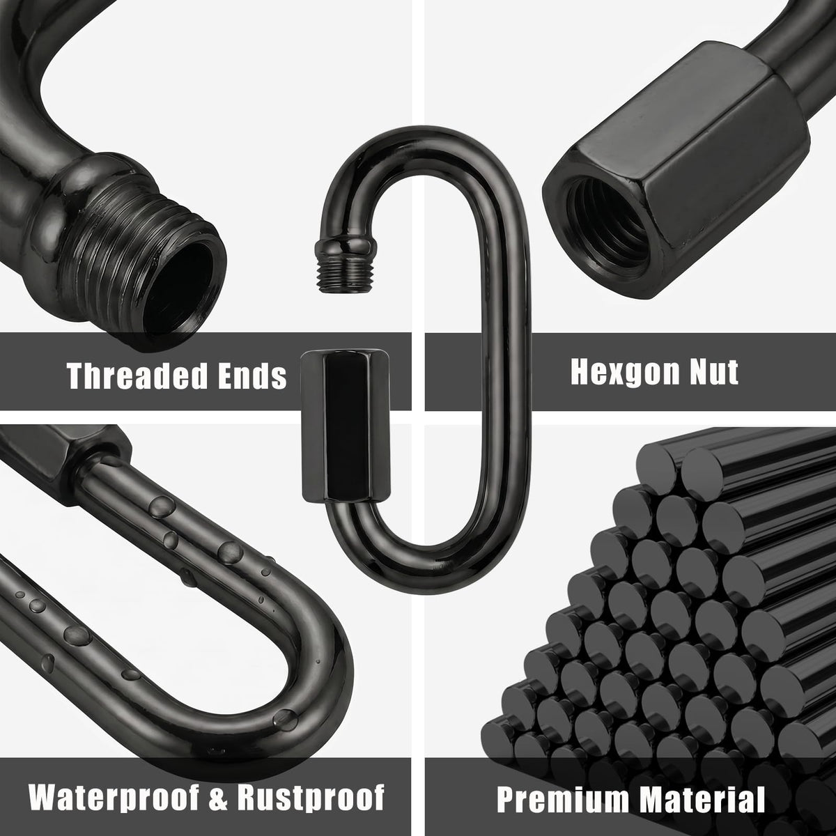 50Pcs Quick Links 1/4” Chain Link Connectors Heavy Duty Carabiner Clips