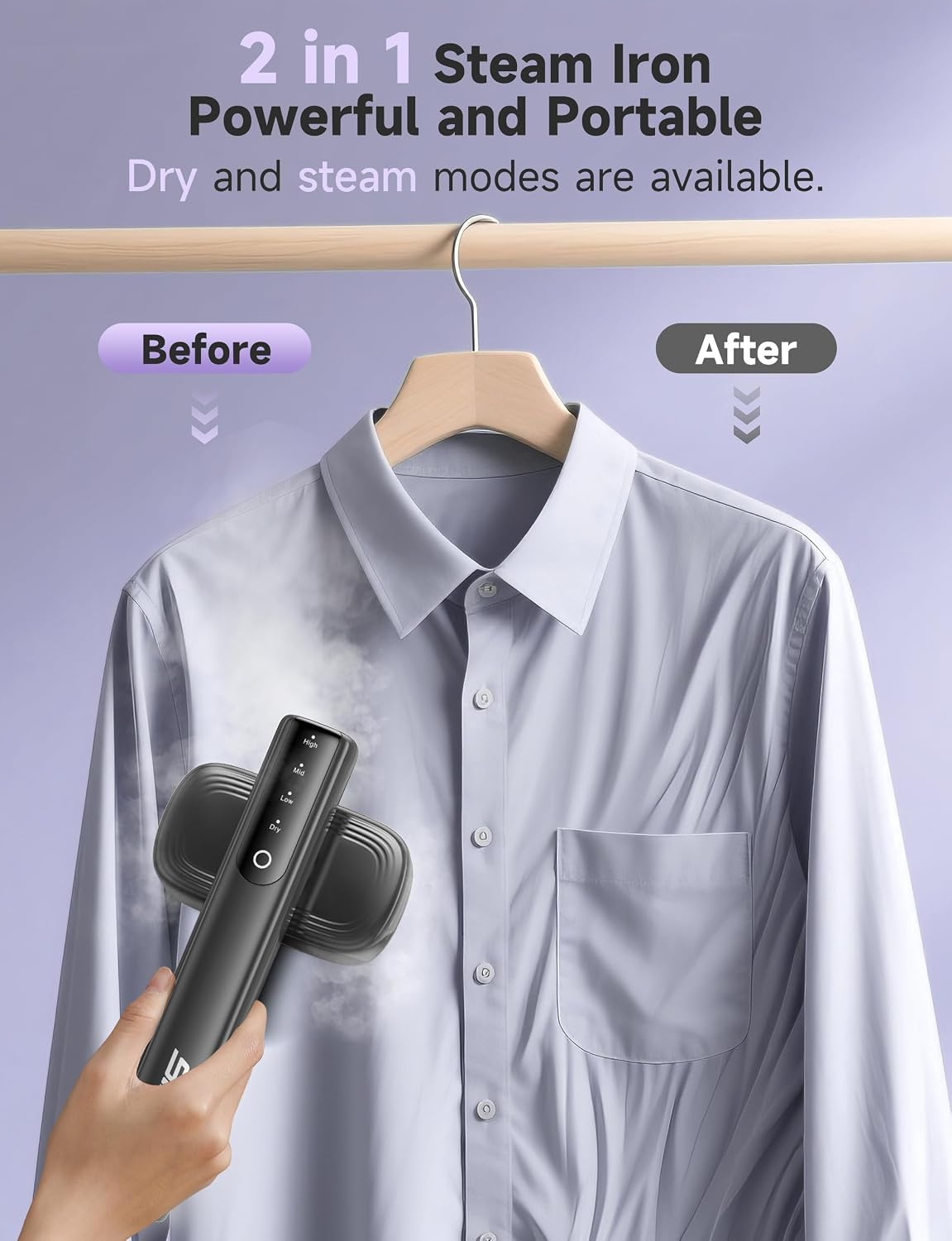 2-in-1 Steamer & Iron for Clothes, Travel Steamer for Clothes | 15s Fast Heat-Up 1200W Portable Handheld Garment