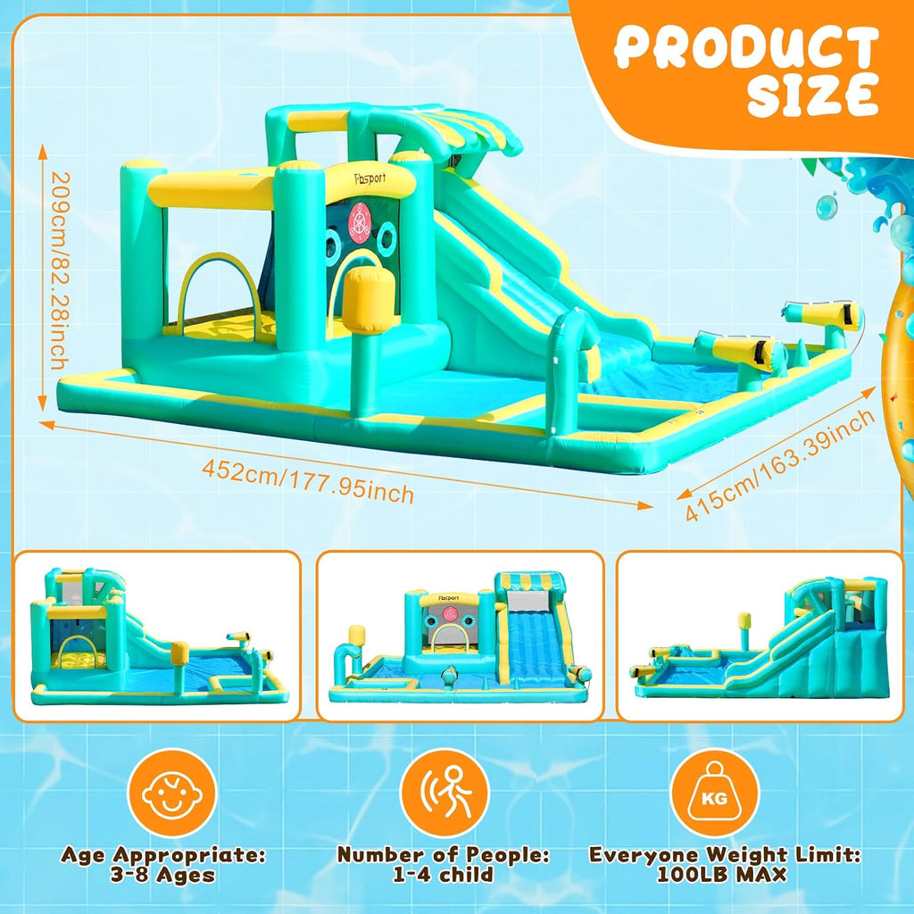 Inflatable Bounce House Water Slide, Widen Water Slide Park 10-in-1 Bounce House with 480W Blower, Jumping, Climbing