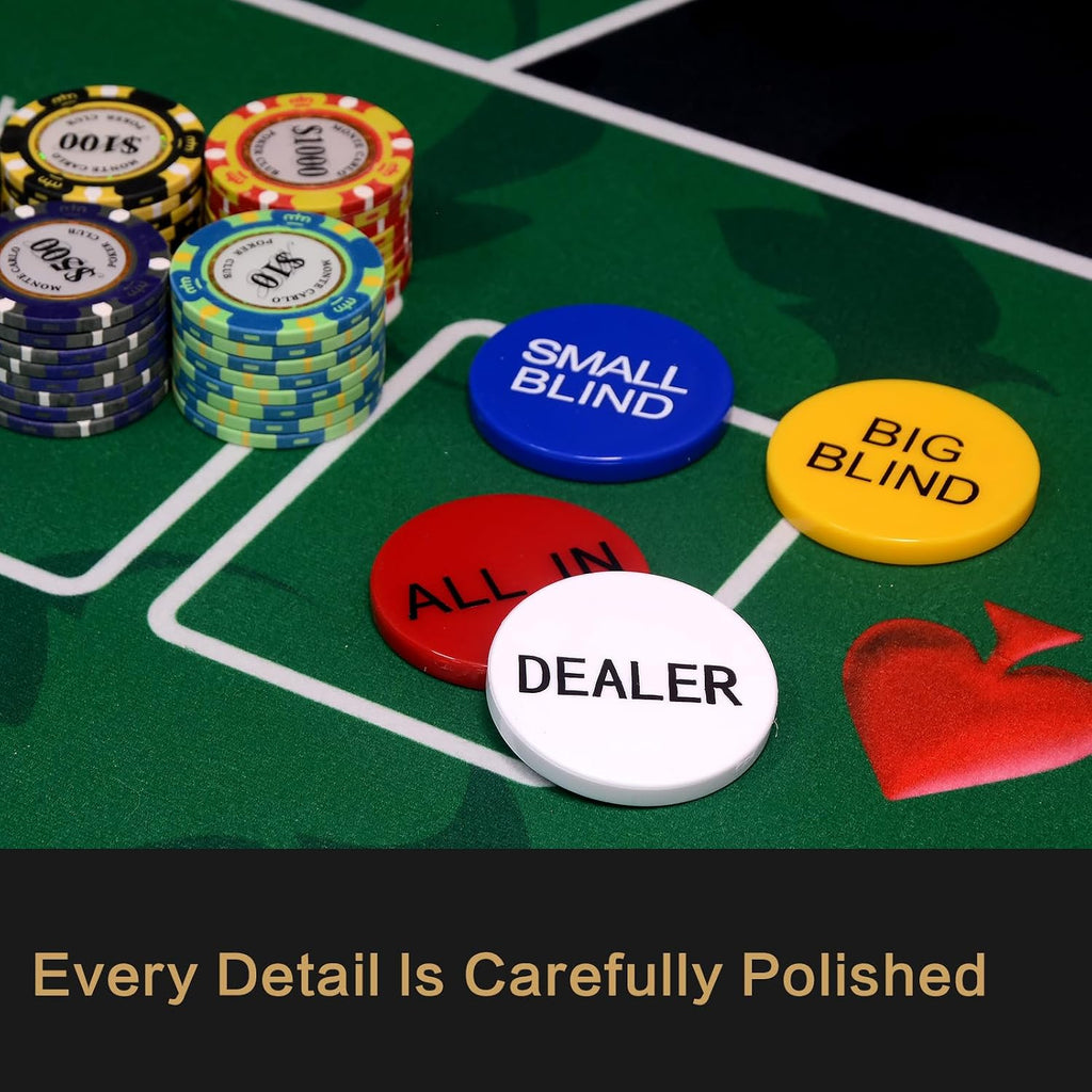 Casino Craps Dealer Button Small Blind Big Blind All in Poker Gaming Accessories Set of 4 for Texas Hold 'em