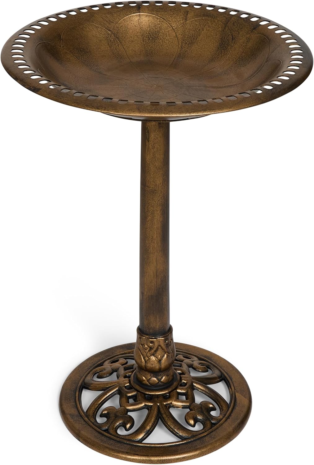 Backyard Expressions Outdoor Garden Bird Bath - Bronze - Weather Resistant Resin with Ground Stakes - 27 Inch