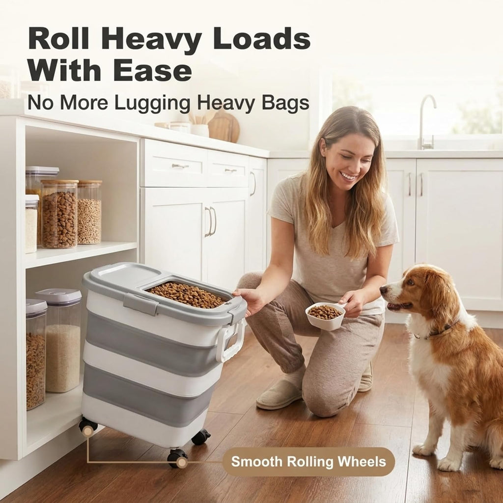 Collapsible Rice Bin 10-40 lb, Dog Food Storage Container