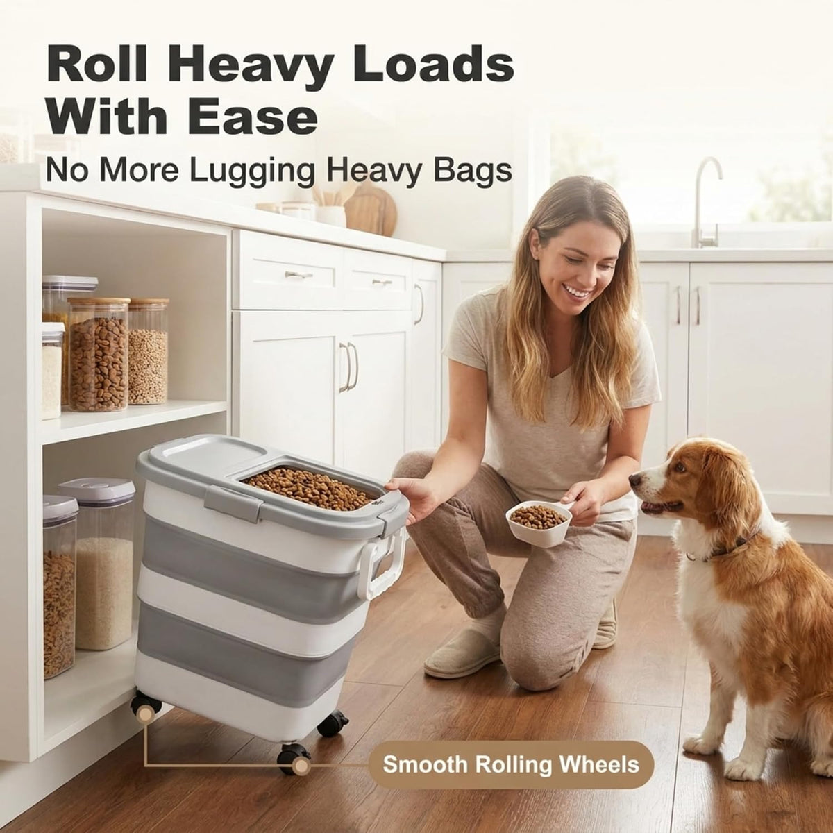 Collapsible Rice Bin 10-40 lb, Dog Food Storage Container