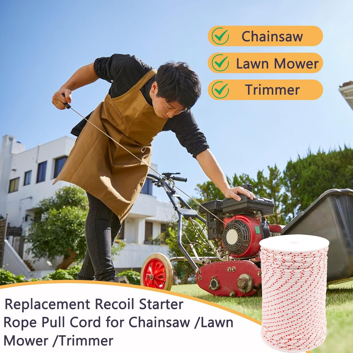 Klfte 3.0mm 100-Meter Recoil Starter Rope Pull Cord with 5 Pack Handle for Craftsman Chainsaw Lawn Mower Trimmer
