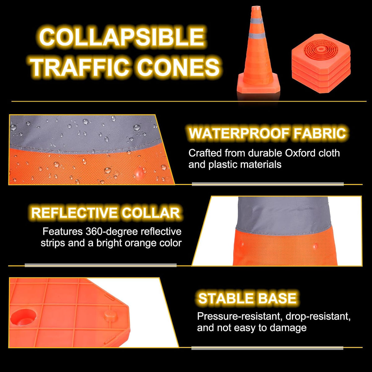 Collapsible Traffic Cones 18" Orange Safety Cones