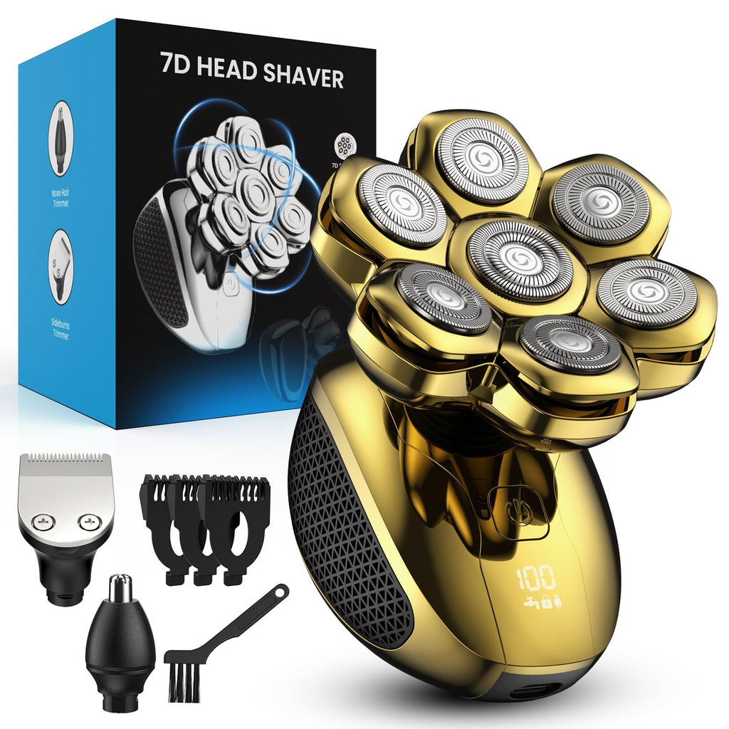 Head Shaver for Bald Men, 7D Floating Electric Razor, Close Smooth Shave for Head, Flexible Heads, Replaceable Blade