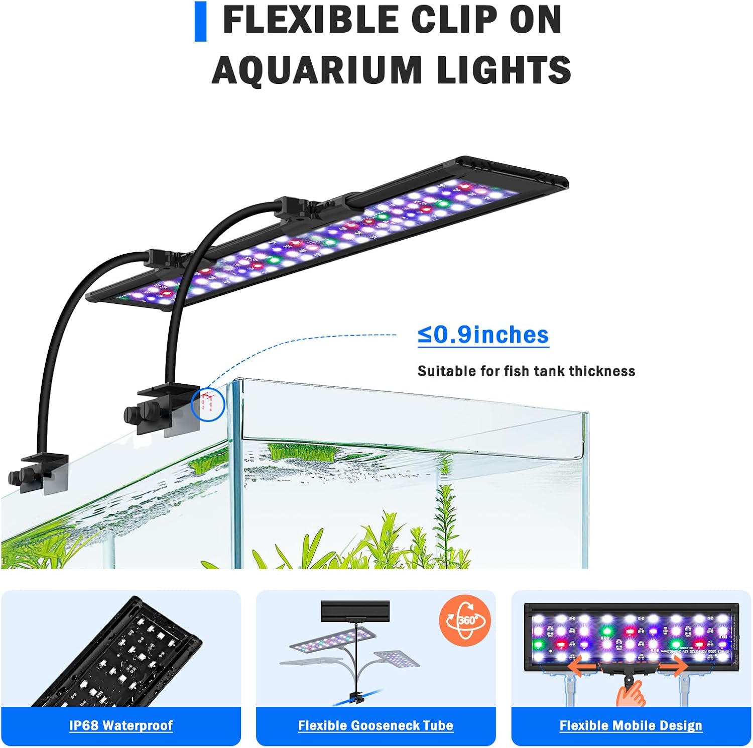 Clip On Aquarium Light, 24/7 & DIY Mode Full Spectrum Fish Tank Light | Adjustable Timer & Brightness, Memory