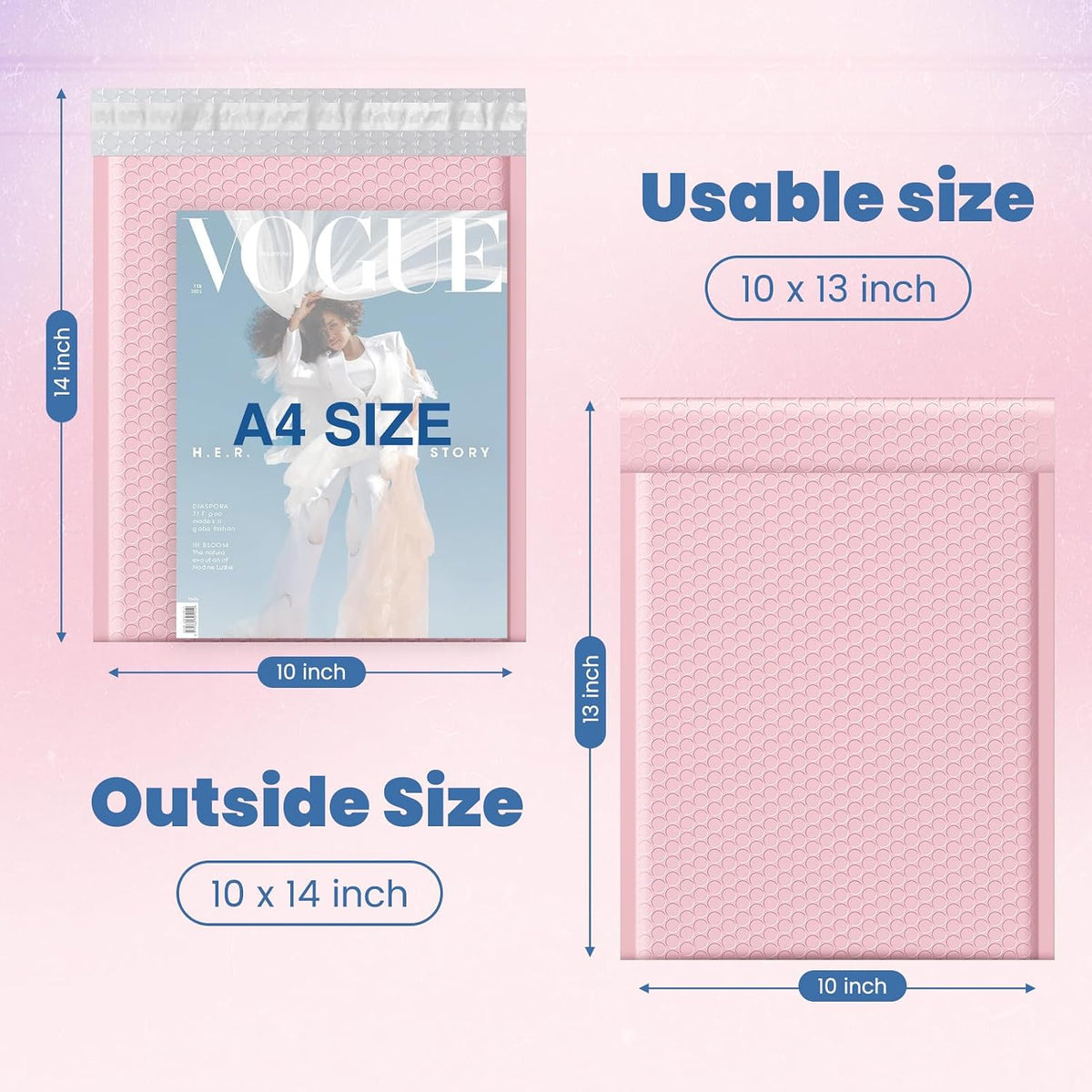 Bubble Mailers 10x13 Inch Light Pink 25 Pack Opaque Padded Envelopes