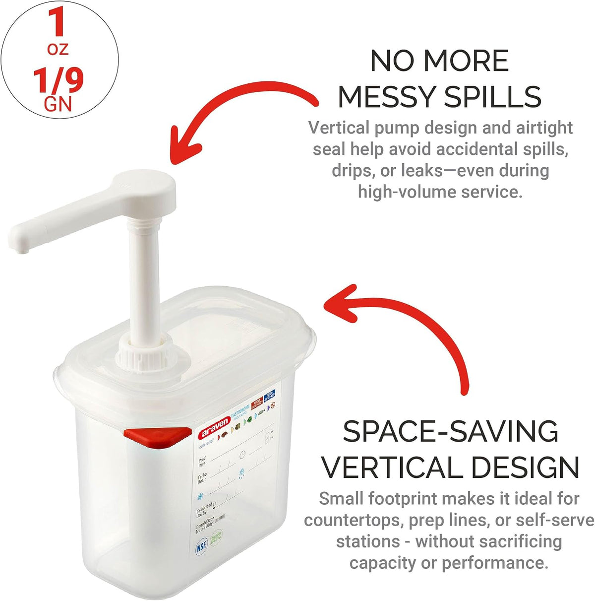 Sauce Dispenser with Pump, Single Container for Serving Condiments in Commercial Kitchen, 1 Oz Capacity, 1 Count, Clear