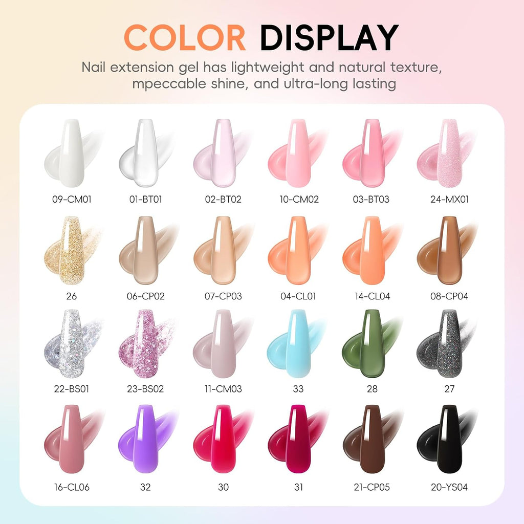 52Pcs Poly Nail Gel Kit with Drill and U V Light, 24 Colors