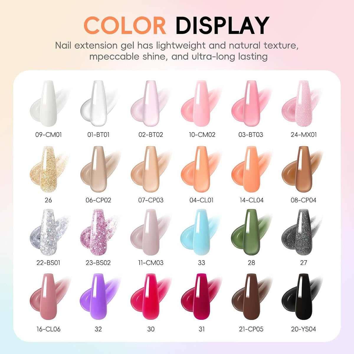 52Pcs Poly Nail Gel Kit with Drill and U V Light, 24 Colors