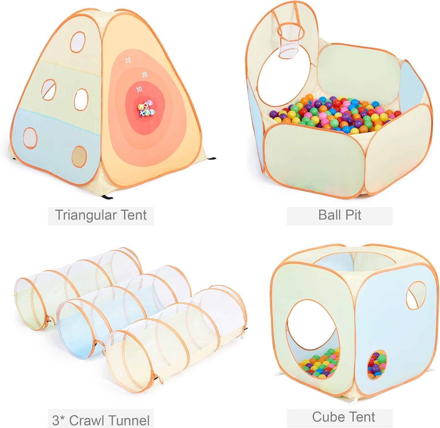 6-in-1 Pop Up Play Tent with Tunnel Built-in Target Toss & Ball Hole | Baby Ball Pit, Tunnel Toys for Toddlers 1-3