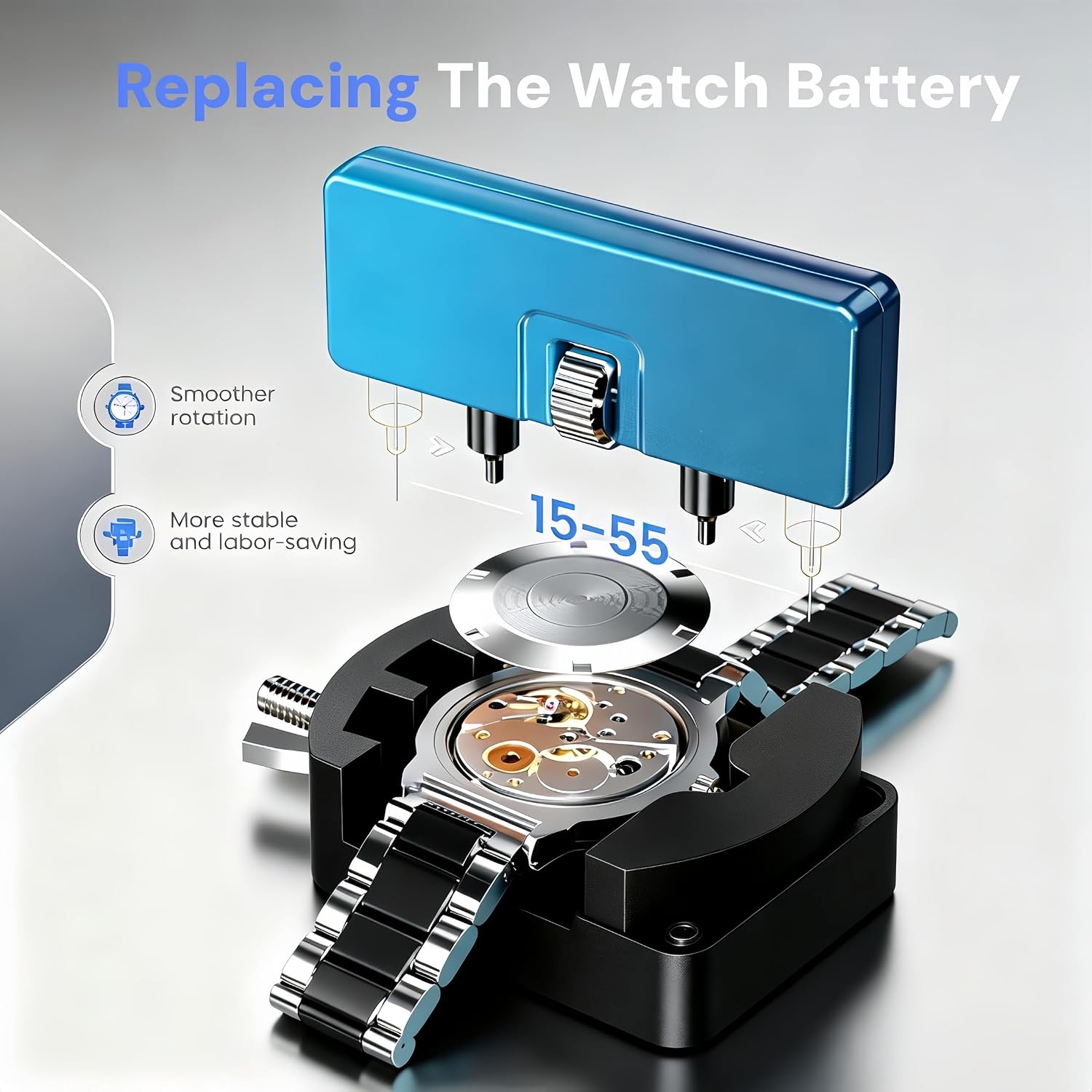 Watch Battery Replacement Tool Kit with Spring Bars, 5-in-1 Precision Screwdriver, Adjustable Back Case Opener