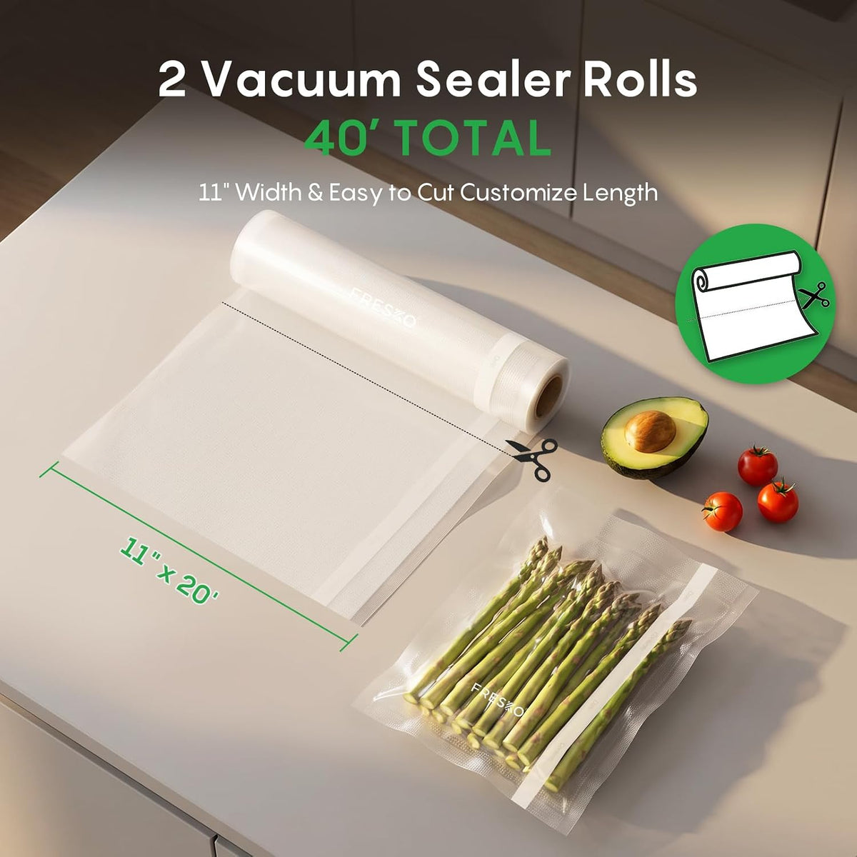 Vacuum Sealer Bags Rolls 2 Packs 11" x 20'