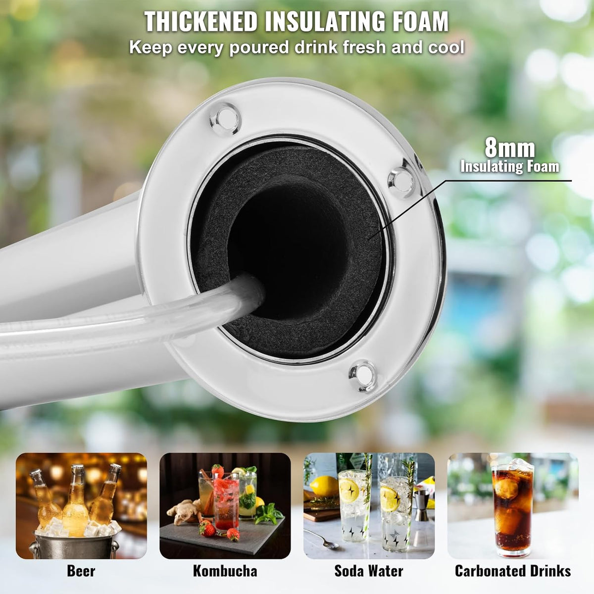 Triple Taps Draft Beer Tower Dispenser, Stainless Steel Keg Beer Tower, Kegerator Tower Kit with Pre-Assembled Tubing