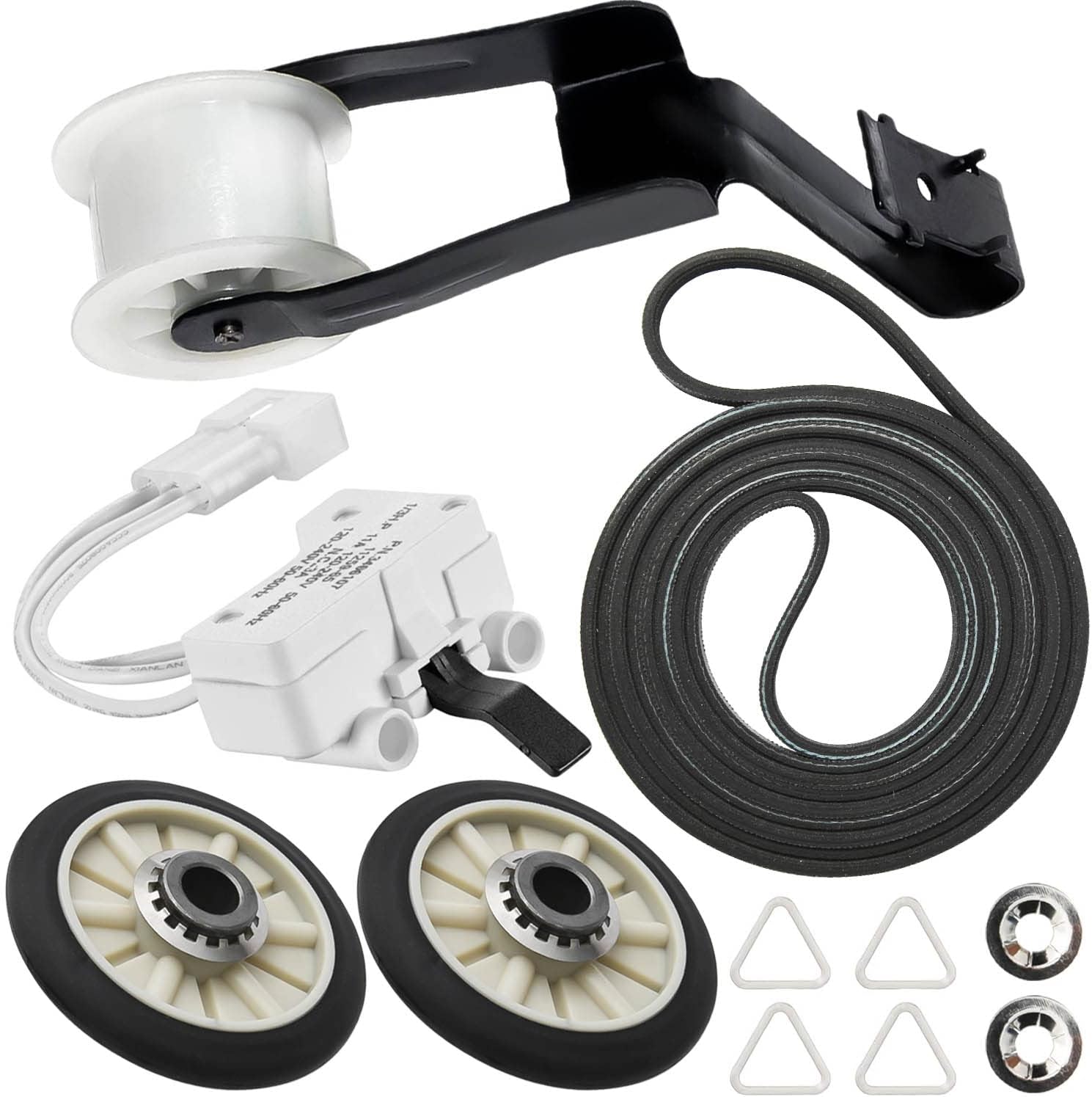 4392065 Dryer Repair Kit (349241T Drum Roller Kit, 691366 Idler Pulley, 341241 Belt), 3406107 Dryer Door Switch
