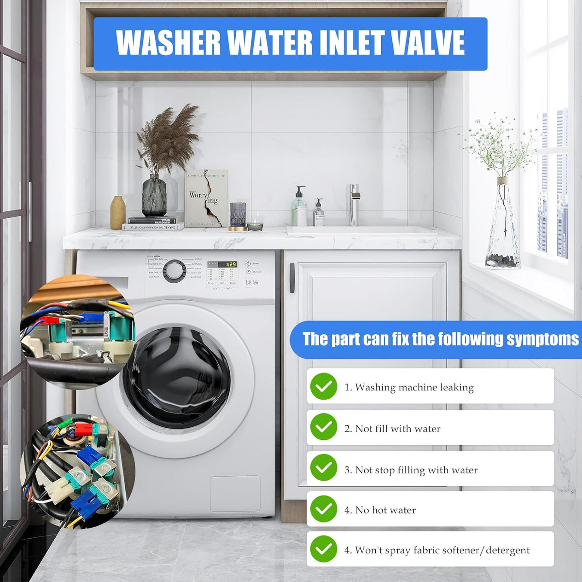 Washer Water Inlet Valve Replacement Parts Compatible with LG Kenmore Models WM1388HW WM1812CW WM1814CW WM1815CS