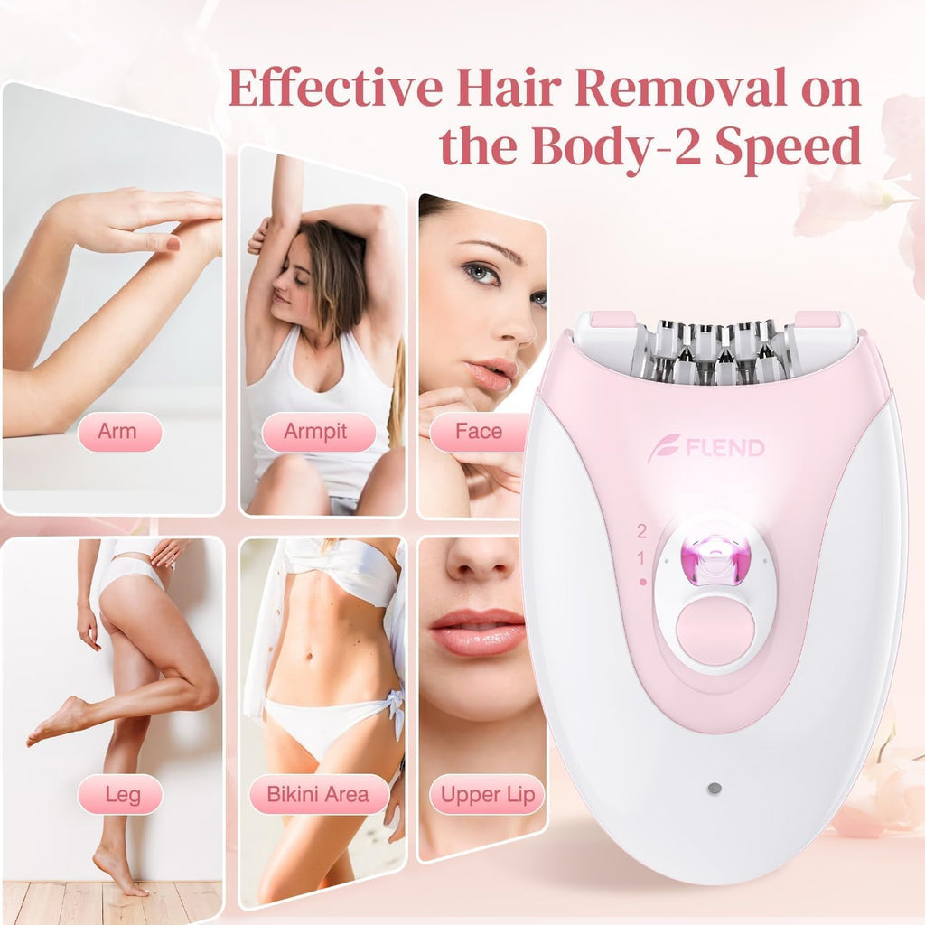 Smooth Glide Epilator for Women, Gentle 2-Speed Hair Removal Device with LED Light, 36 Tweezers & Massage Pad