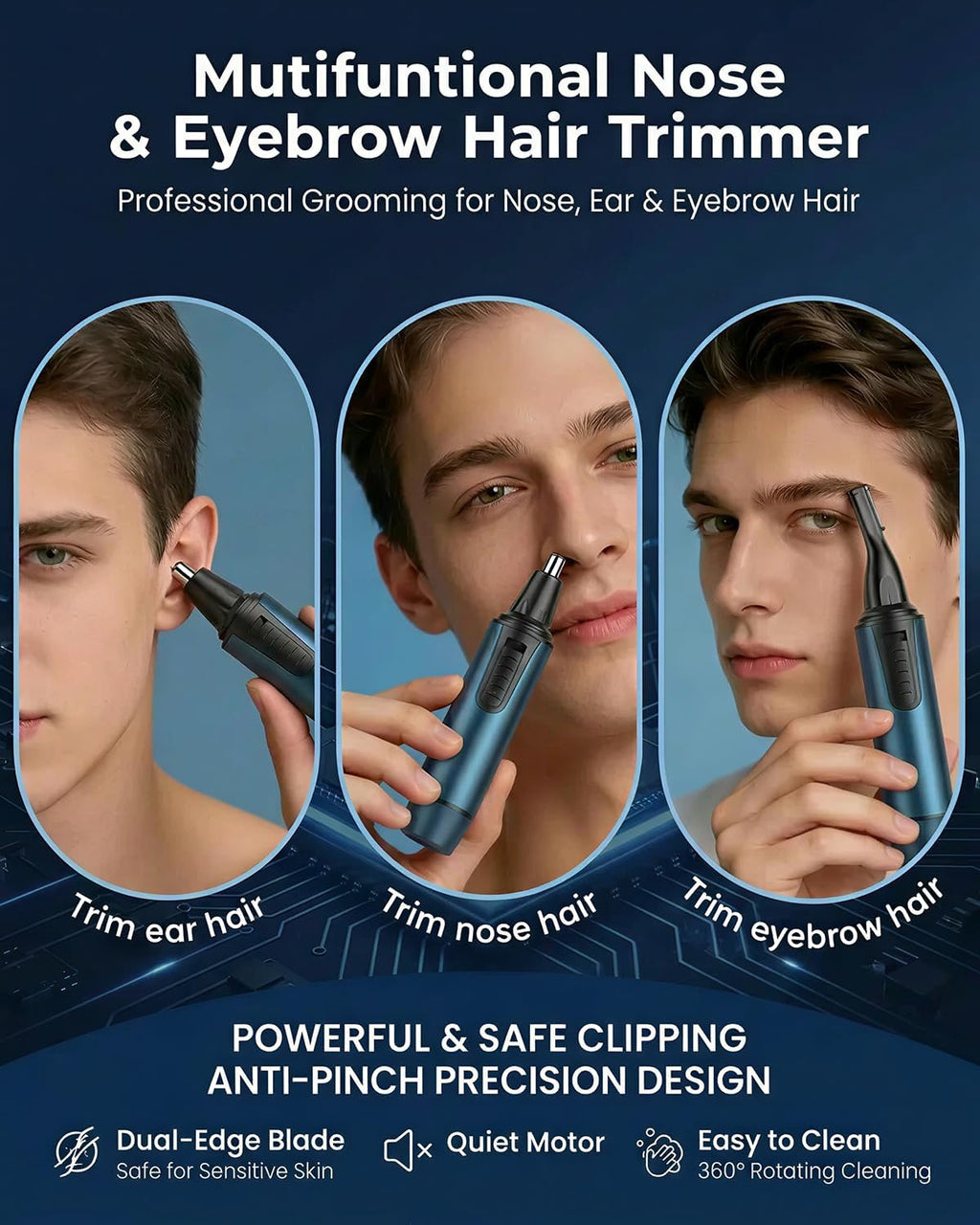 Nose Hair Trimmer for Men,2026 Professional 3 in 1 Painless RechargeableEar and Nose Trimmer,IPX7 Waterproof Eyebrow