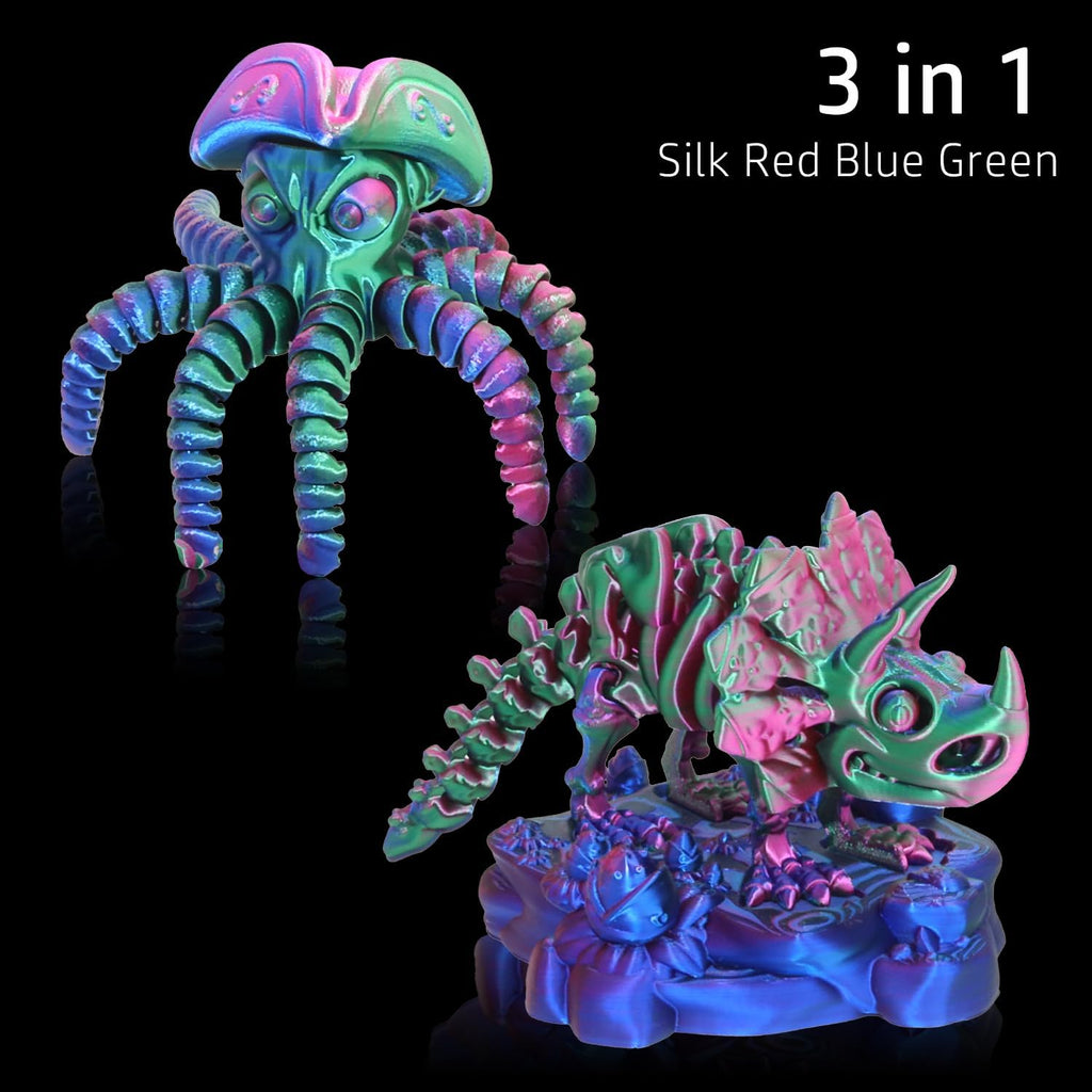 3D Printer Filament, Silk PLA Filament Tricolor, Green-Red-Blue 1kg | 1.75mm Multicolor filament, 3D Printing