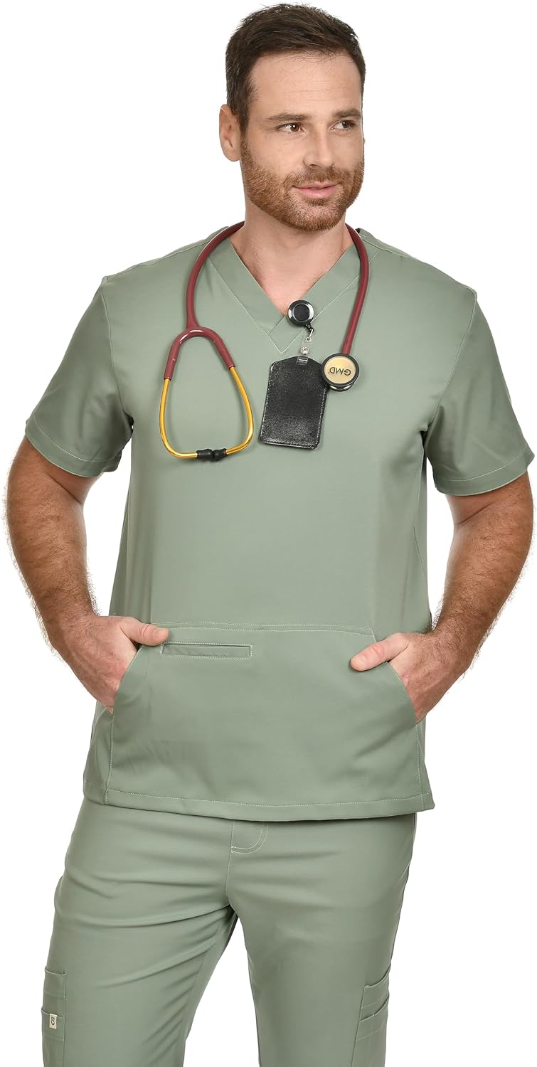 CINQO Men Scrub Set V-Neck Scrub Top & Bottom 4-Way Stretch, Breathable, Modern Fit Medical Work