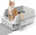 Stainless Steel Litter Box, XL High Sided Enclosed Cat Litter Boxes with Lid for Big Cats, Anti-Urine Leakage