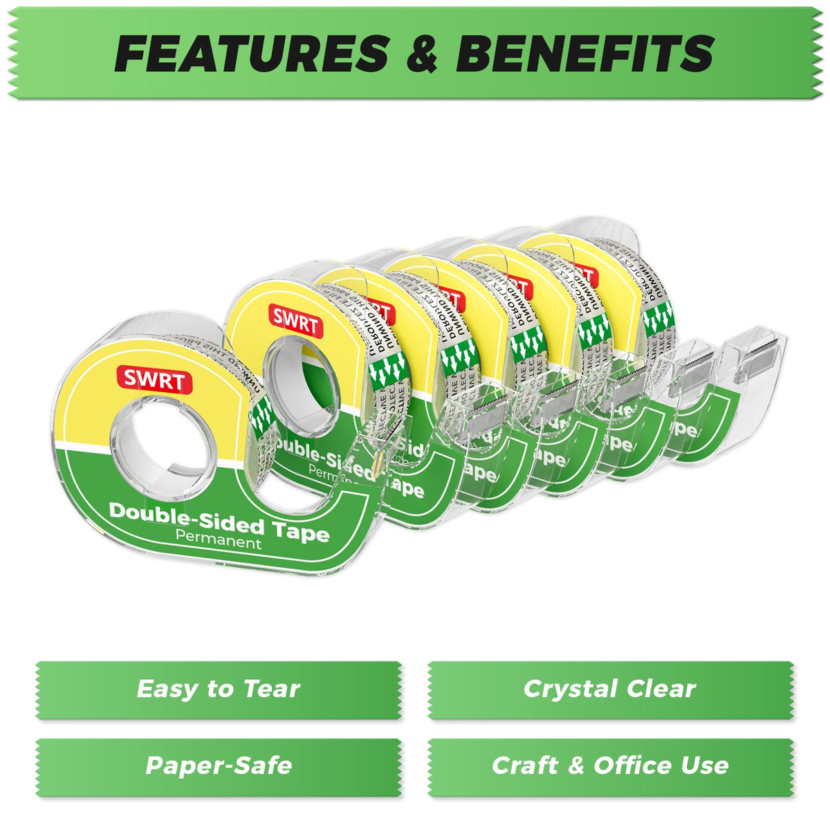 Double-Sided Tape, 1/2 in x 300 in, 12 Pack with Dispensers