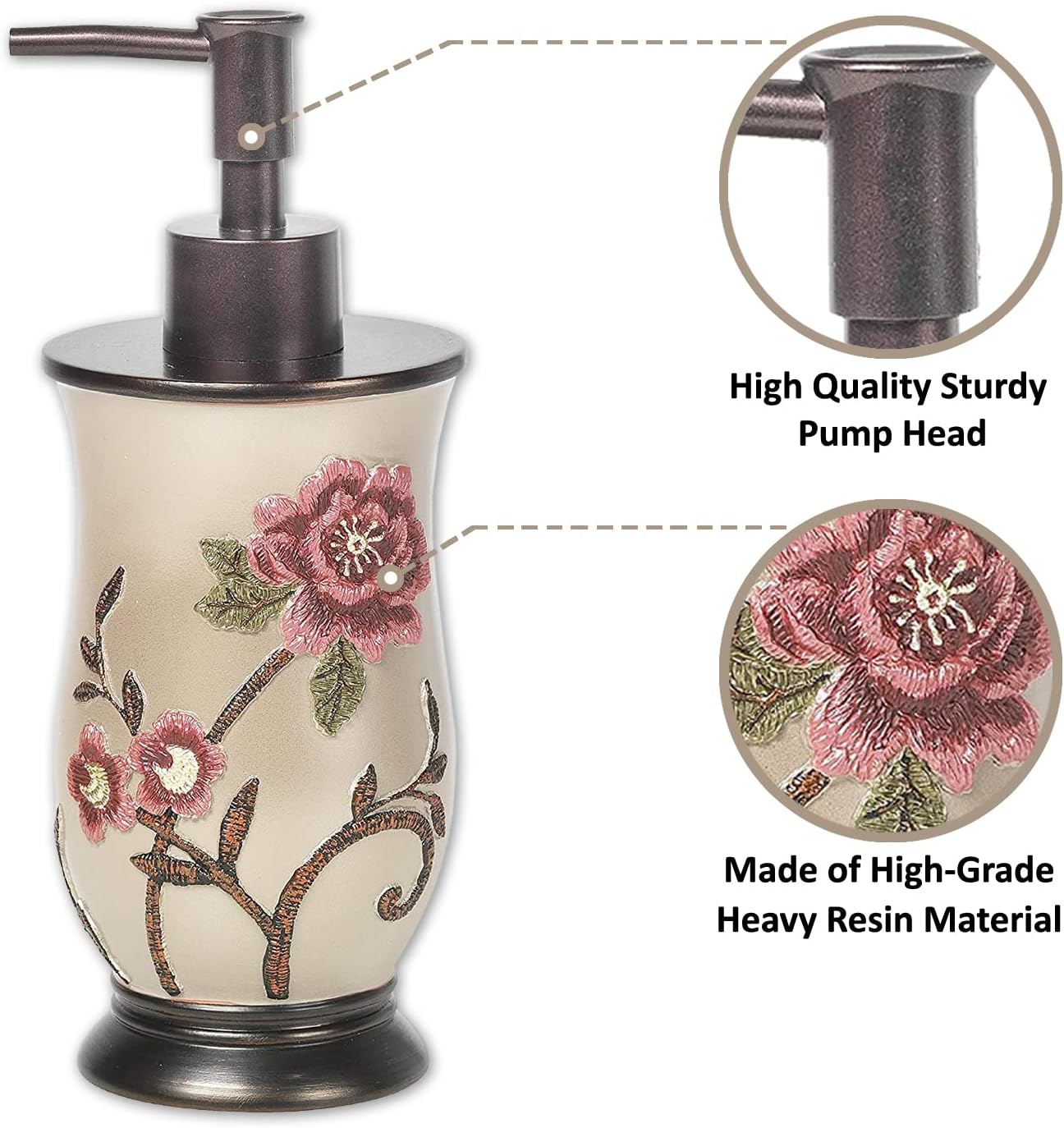 4pc Larrisa Floral Bathroom Accessories Sets Modern Classic Flower Soap Dispenser, Tumbler, Tooth Brush Holder and