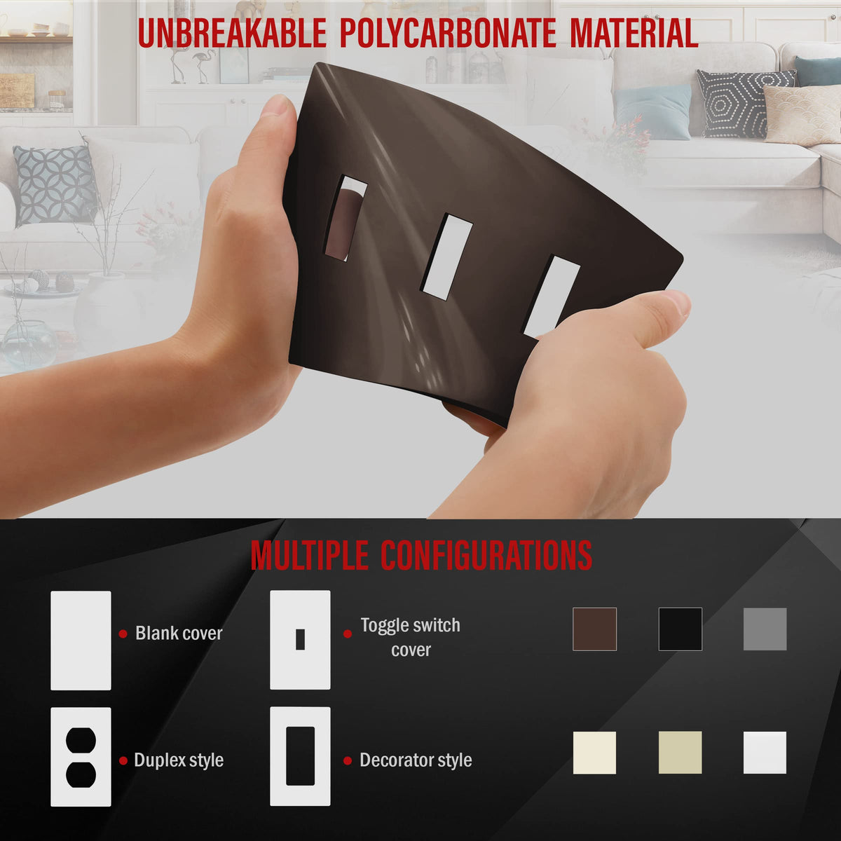ENERLITES Screwless Triple Toggle Light Switch Wall Plate Cover, Brown